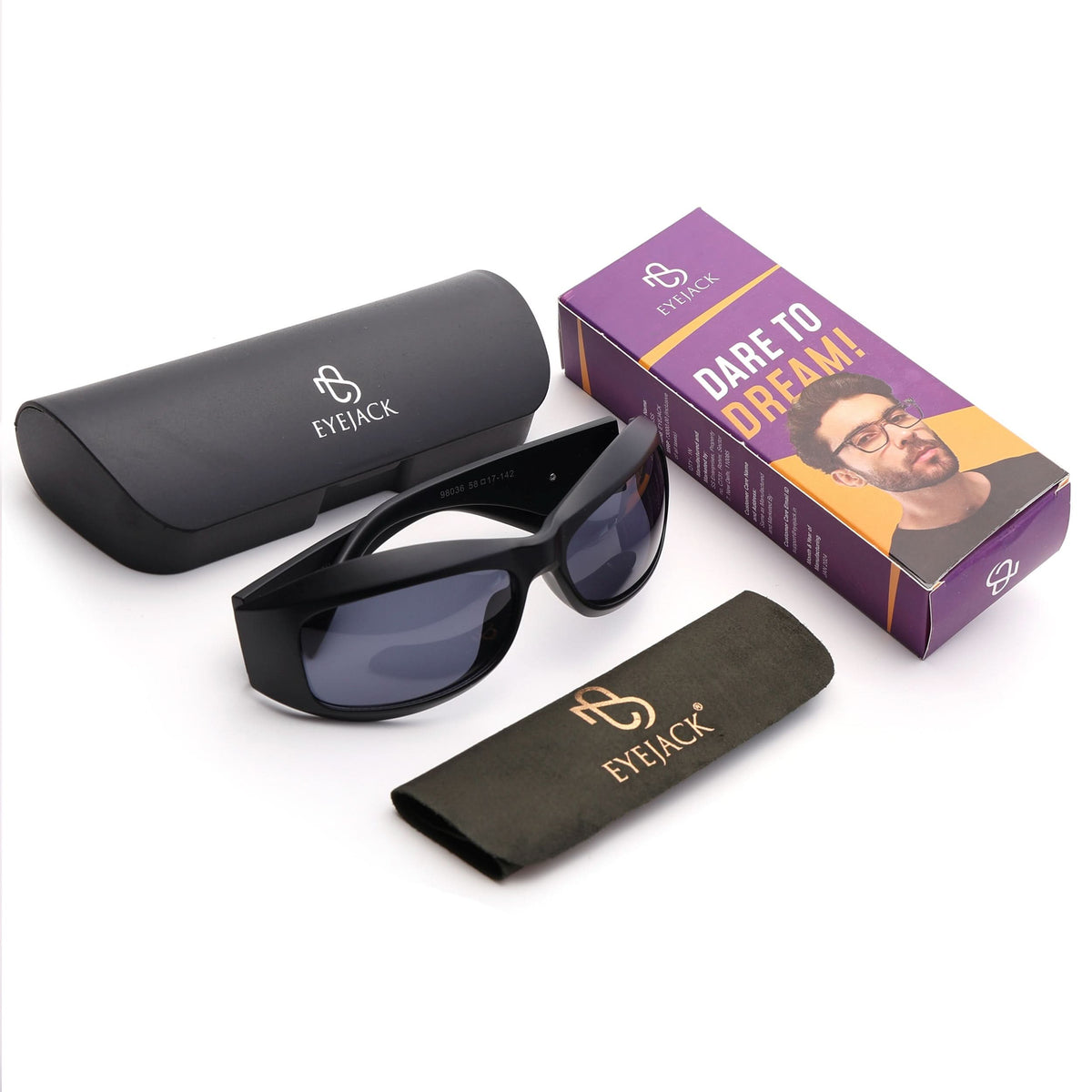Eyejack Matt Black Wrap Around Sunglasses for Men & Women (98036CL1081)