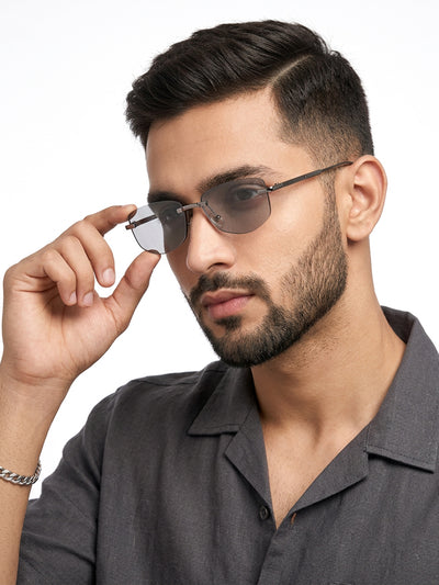 Essence Royal - Silver Rimless Sunglasses I Light Black Lens - 9805CL2540