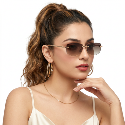 Essence Royal - Golden Rimless Sunglasses I Brown Lens - 9805CL2543