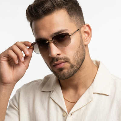 Essence Royal - Golden Rimless Sunglasses I Brown Lens - 9805CL2543
