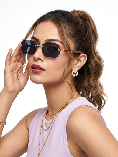 Essence Amber - Golden Rimless Sunglasses I Black Lens - 9807CL2547