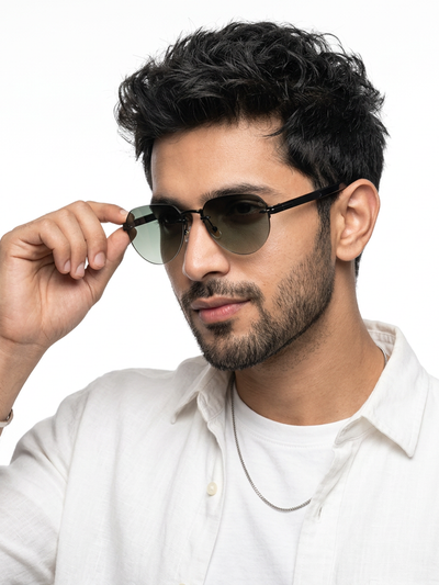 Essence Crown - Black Rimless Sunglasses I Olive Lens - 9818CL2531