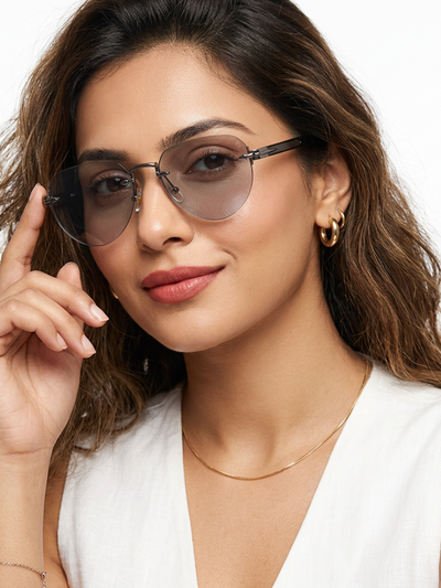 Essence Crown - Silver Rimless Sunglasses I Light Black Lens - 9818CL2533