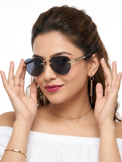 Essence Crown - Golden Rimless Sunglasses I Black Lens - 9818CL2534