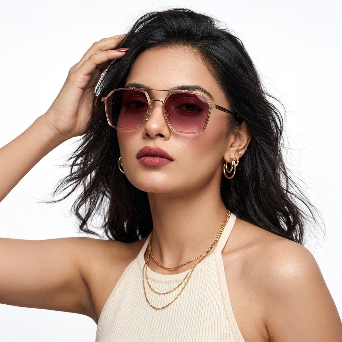 Eyejack Golden & Pink Square Sunglasses for Men & Women (B80677CL847)