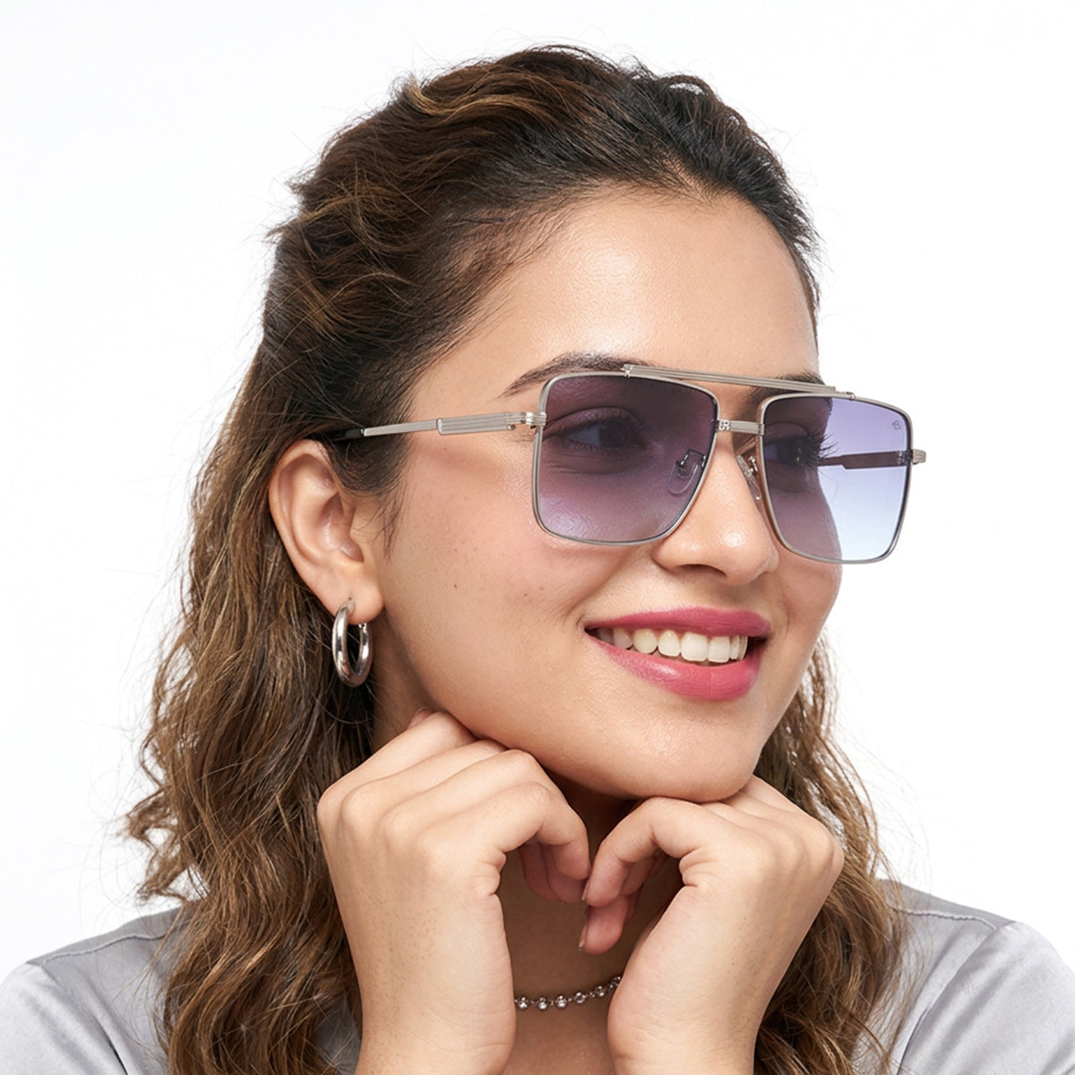 Eyejack Silver Square Sunglasses for Men & Women (B80787CL867)