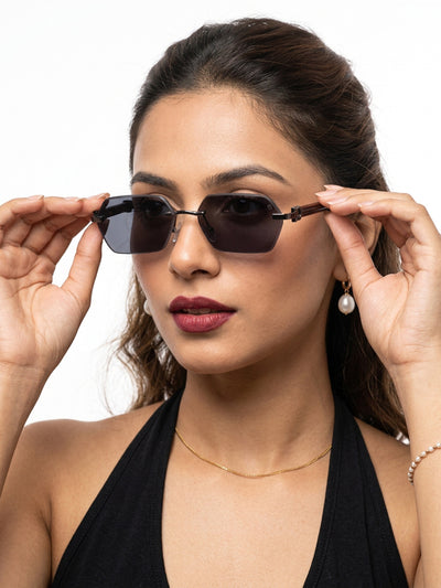 Essence Steel - Gun Metal Rimless Sunglasses I Black Lens - C669CL2560
