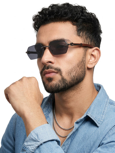 Essence Steel - Gun Metal Rimless Sunglasses I Black Lens - C669CL2560
