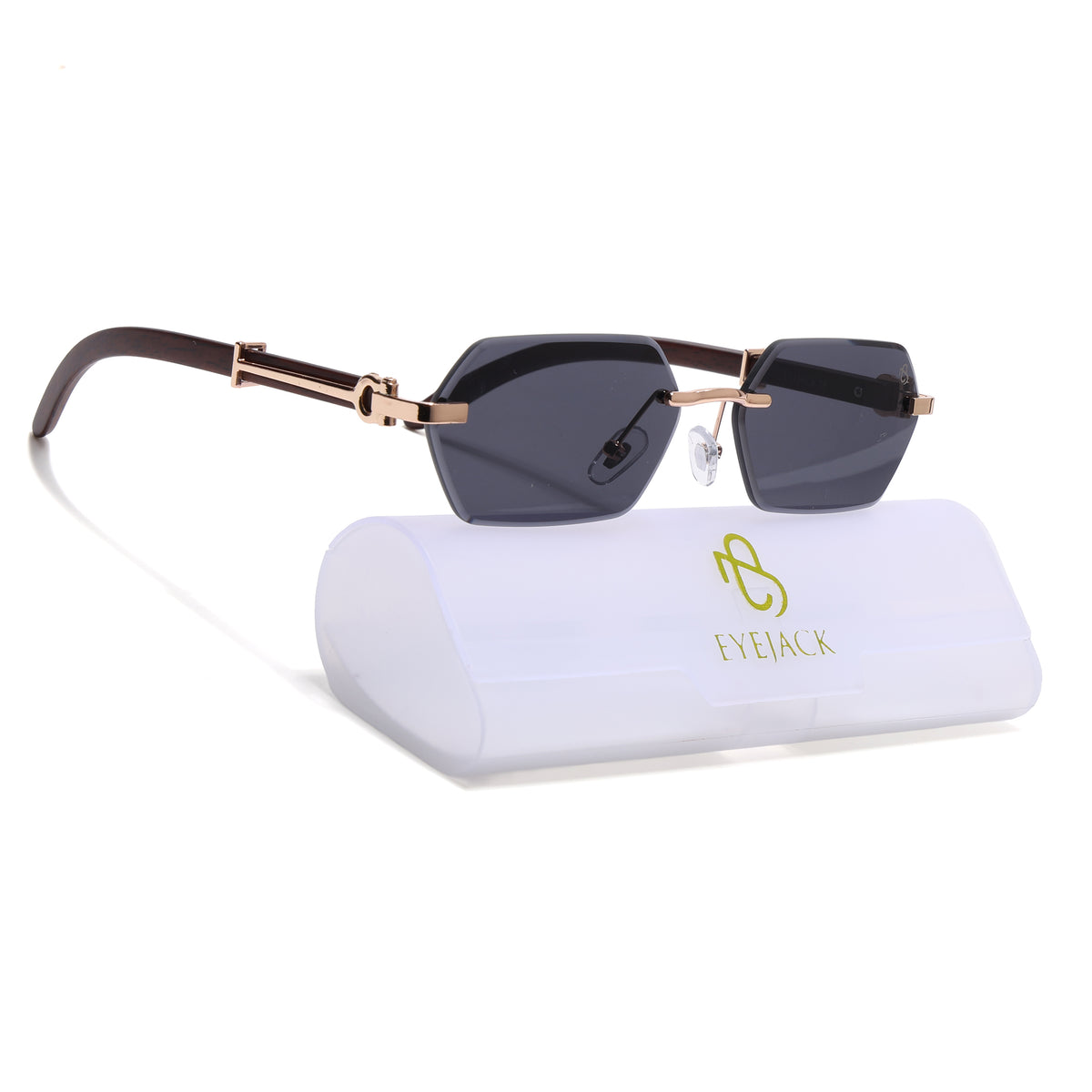 Eyejack Golden Rimless Sunglasses for Men & Women (C669CL2563)