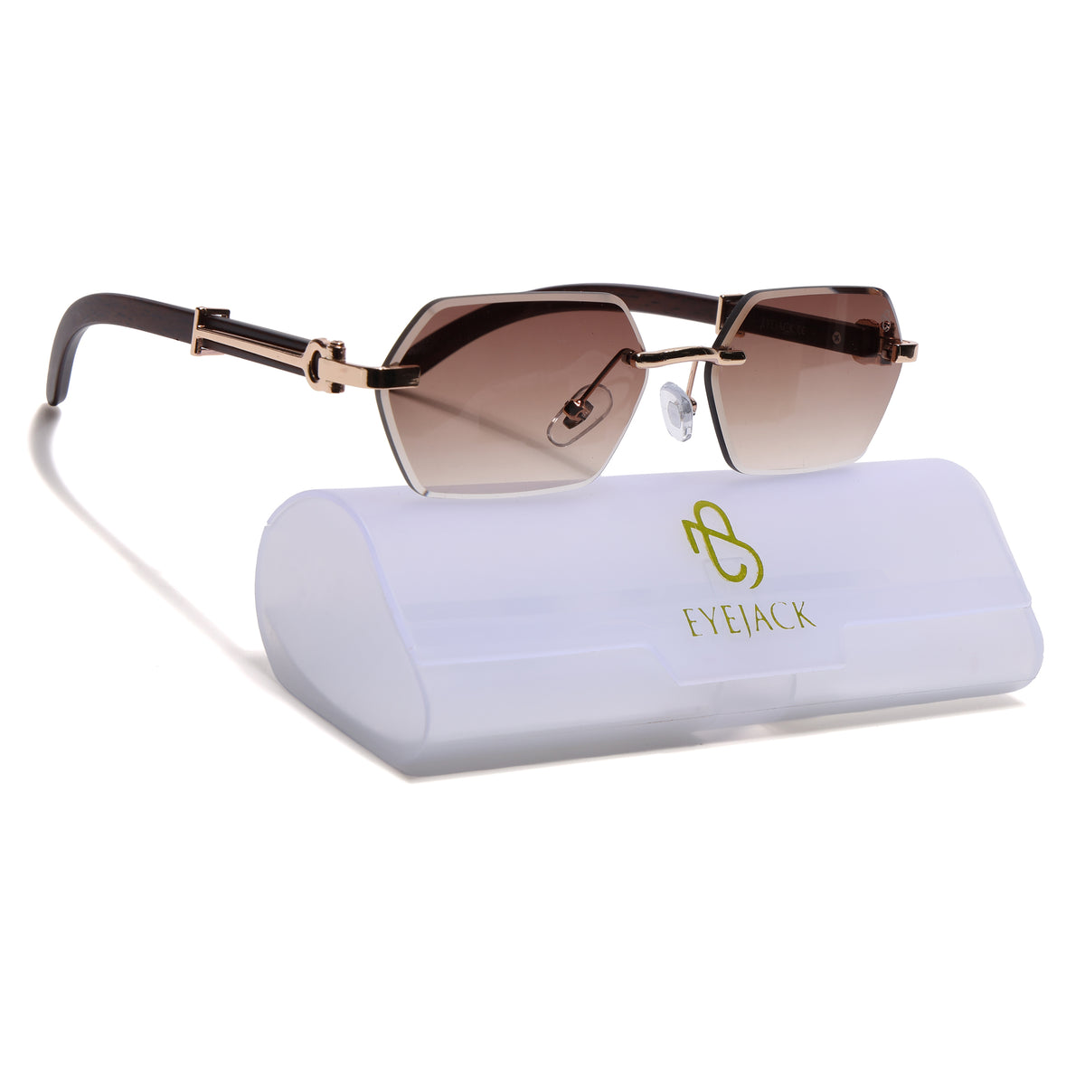 Eyejack Golden Rimless Sunglasses for Men & Women (C669CL2565)