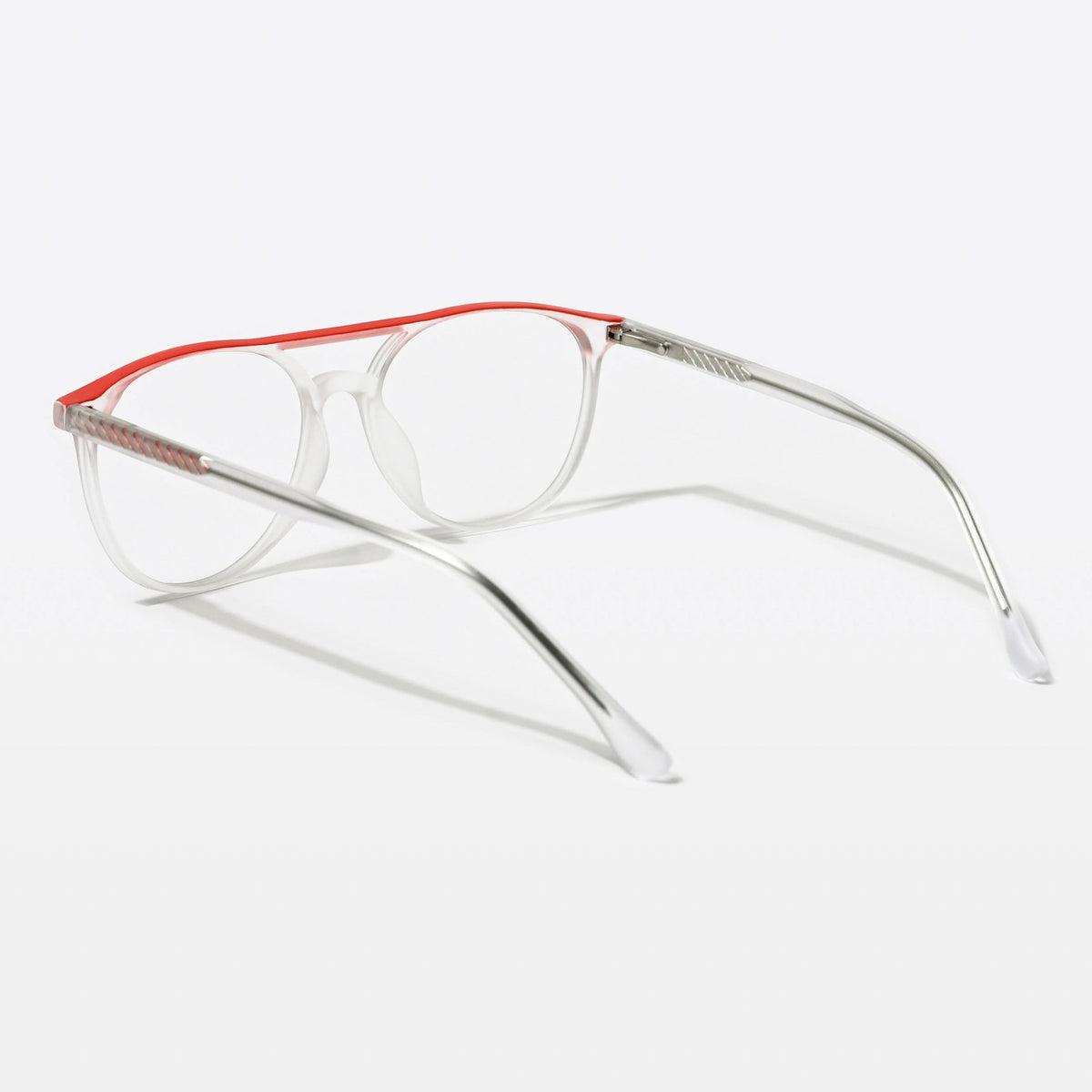 Eyejack Swift Matt Transparent & Red Oval Eyeglasses for Men & Women (MB23002CL140-C5)