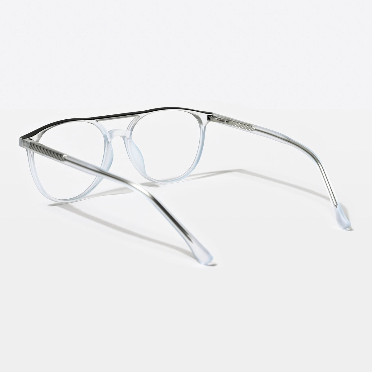Eyejack Swift Transparent Blue & Grey Oval Eyeglasses for Men & Women (MB23002CL143-C8)