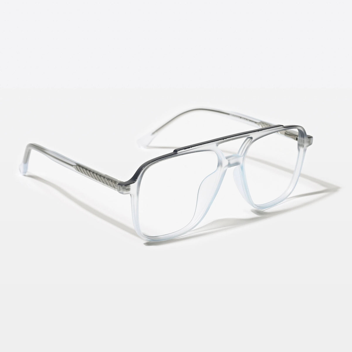 Eyejack Swift Transparent Blue & Grey Wayfarer Eyeglasses for Men & Women (MB23001CL135-C8)