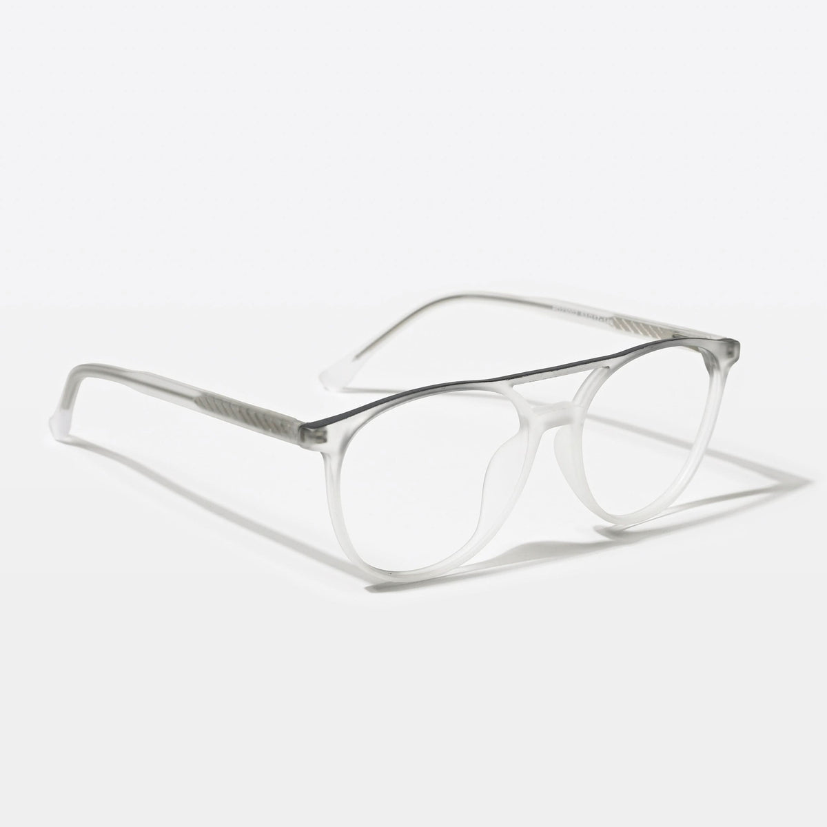 Eyejack Swift Matt Transparent & Grey Round Eyeglasses for Men & Women (MB23002CL137-C2)