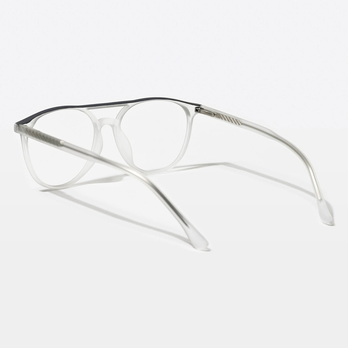 Eyejack Swift Matt Transparent & Grey Round Eyeglasses for Men & Women (MB23002CL137-C2)
