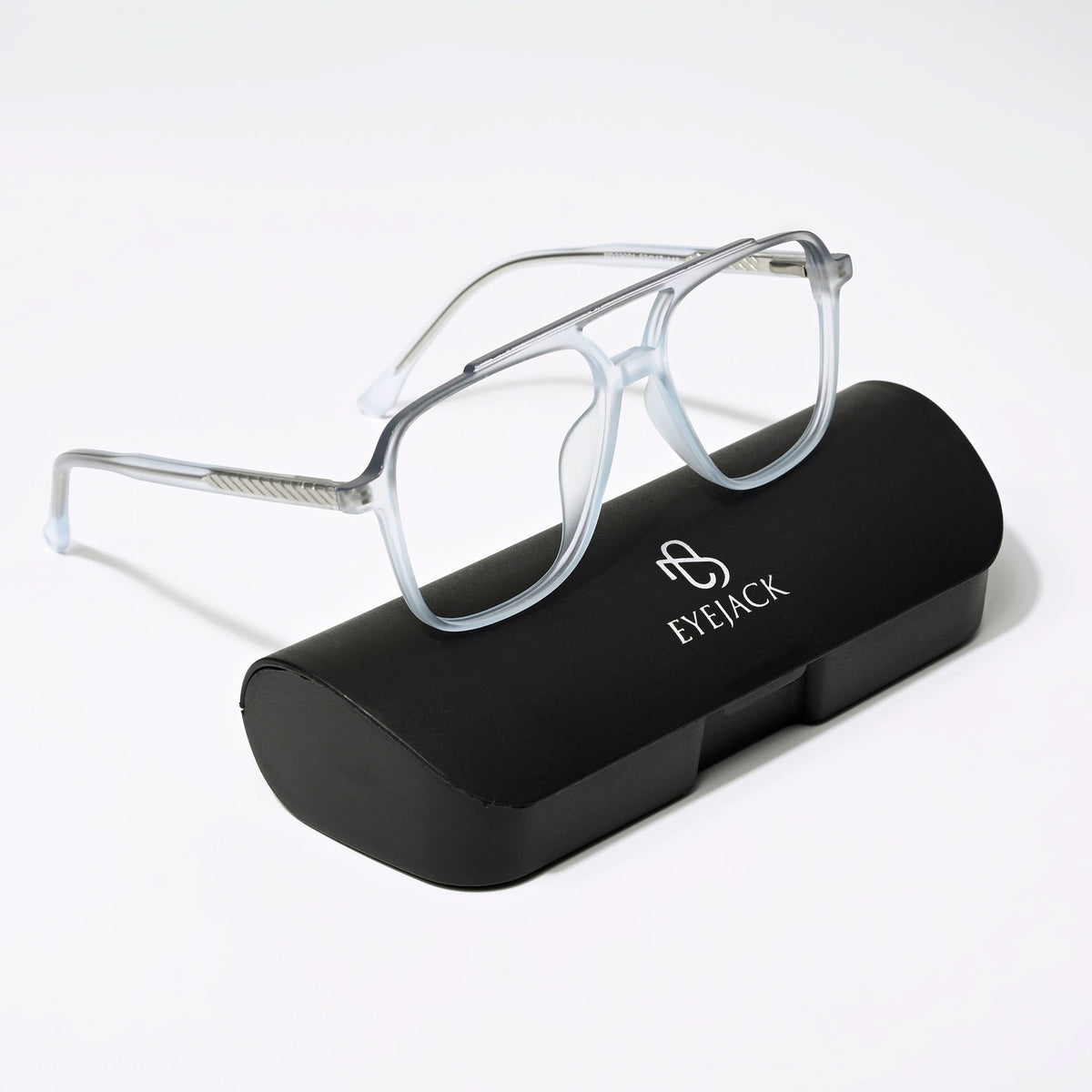 Eyejack Swift Transparent Blue & Grey Wayfarer Eyeglasses for Men & Women (MB23001CL135-C8)