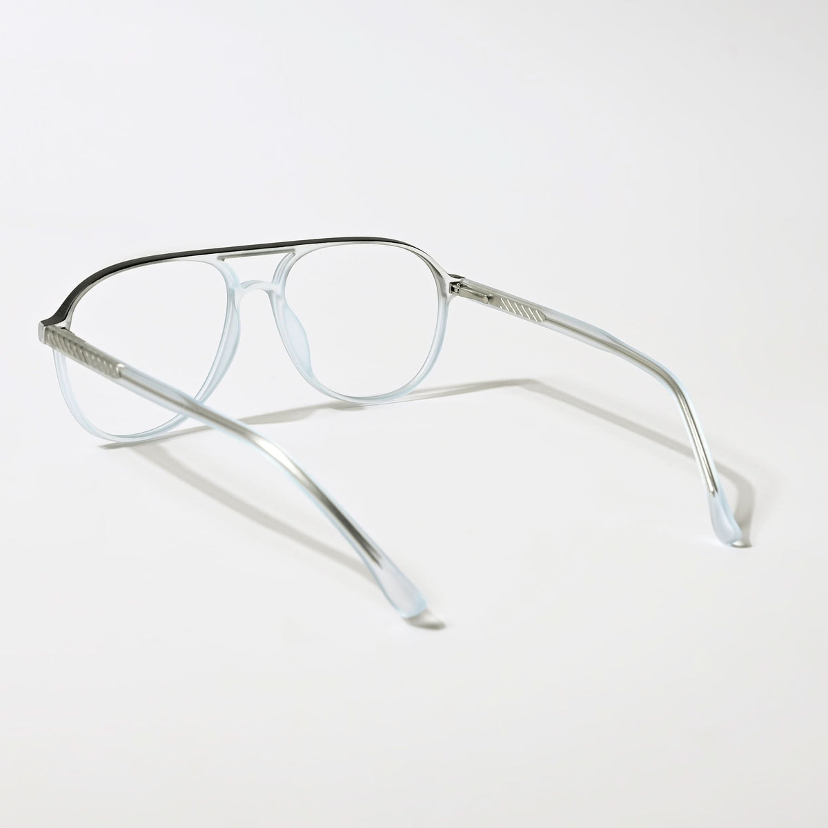 Eyejack Swift Transparent Blue & Black Aviator Eyeglasses for Men & Women (MB23003CL150-C7)