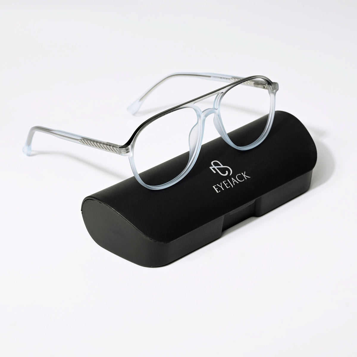 Eyejack Swift Transparent Blue & Black Aviator Eyeglasses for Men & Women (MB23003CL150-C7)