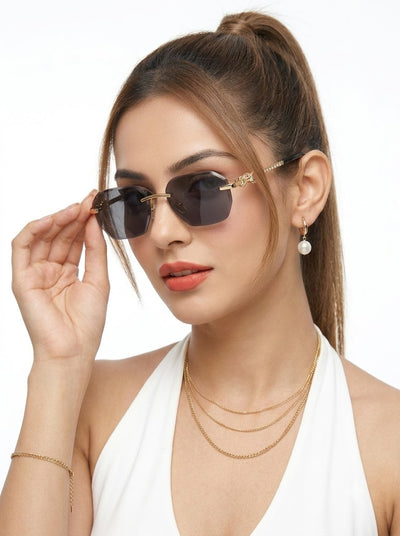 Essence Clarity - Golden Rimless Sunglasses I Black Lens - ZX98536CL2527