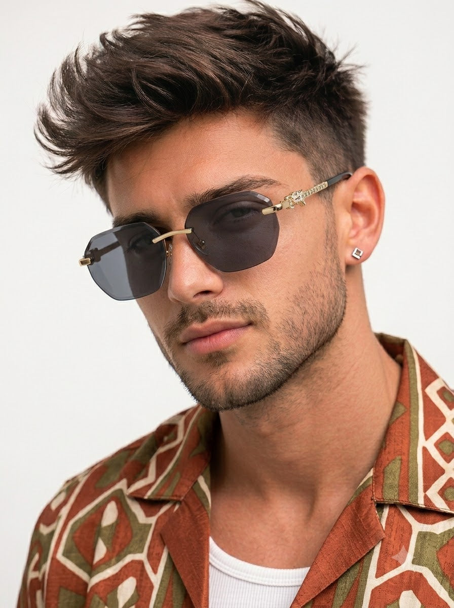 Essence Clarity - Golden Rimless Sunglasses I Black Lens - ZX98536CL2527