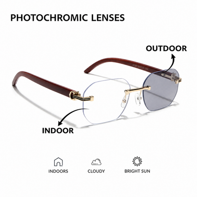 Eyejack Reflex Photochromic Golden Rimless Eyeglasses for Men & Women (90387FCL2516)