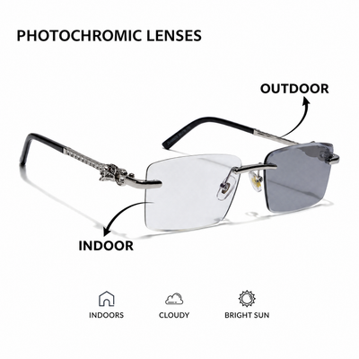 Eyejack Reflex Photochromic Silver Rimless Eyeglasses for Men & Women (ZX98537BFCL2523)