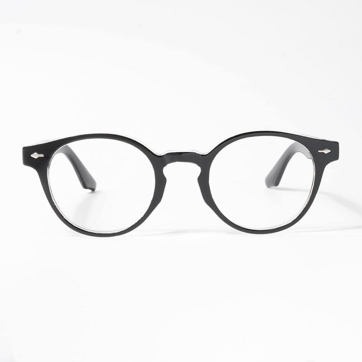 HEXXA Black & Transparent Round Eyeglasses for Men & Women (S9011CL477-C2)