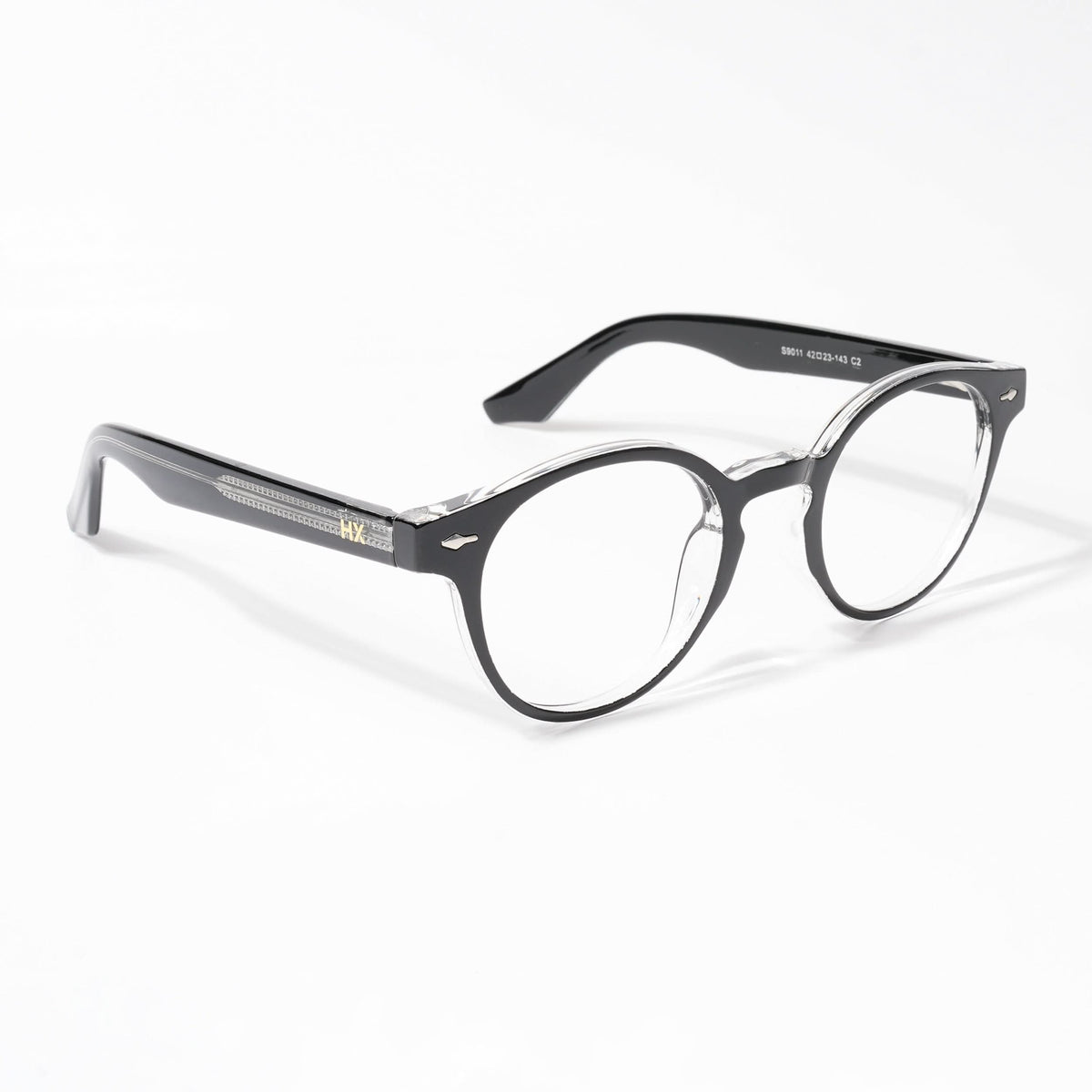 HEXXA Black & Transparent Round Eyeglasses for Men & Women (S9011CL477-C2)
