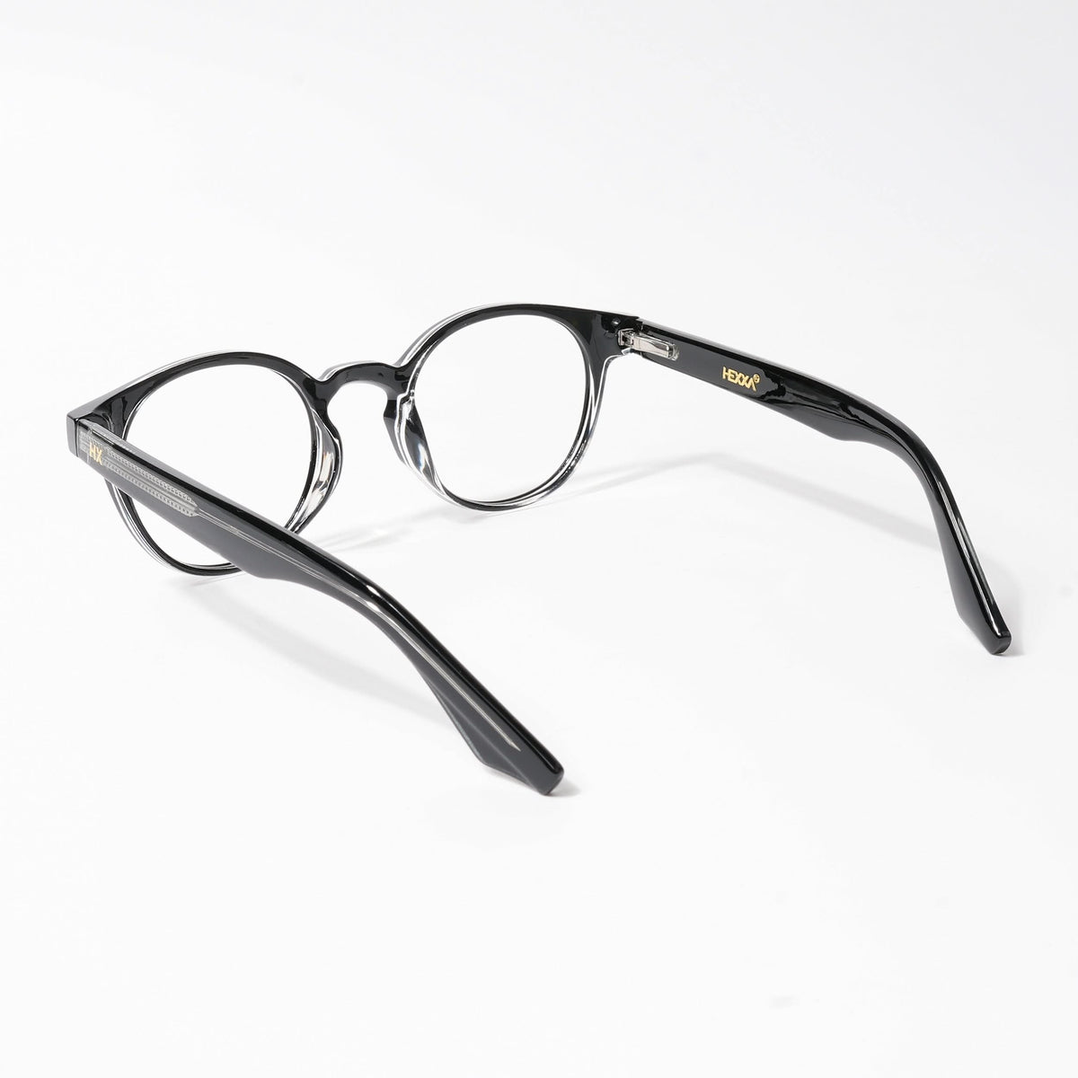 HEXXA Black & Transparent Round Eyeglasses for Men & Women (S9011CL477-C2)