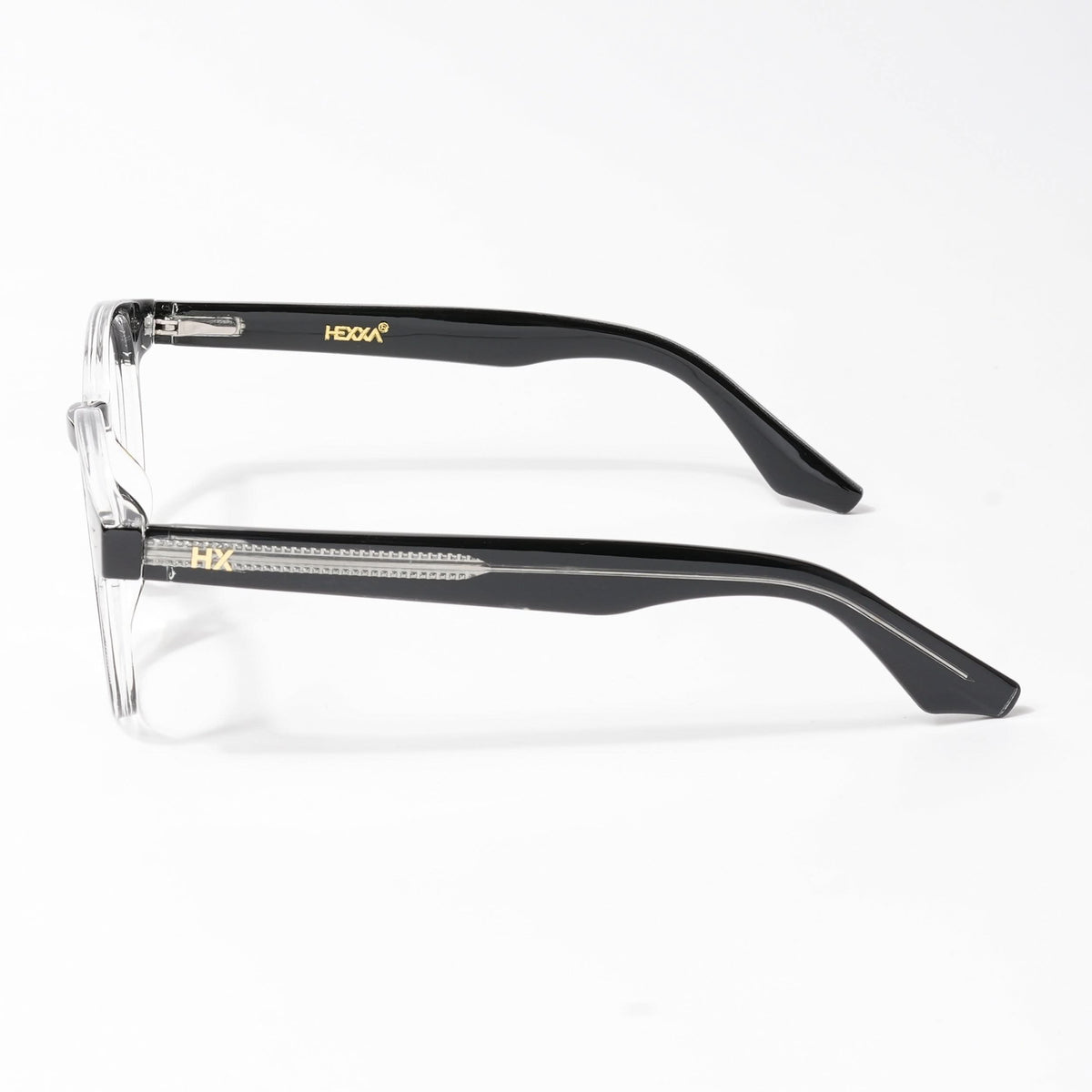 HEXXA Black & Transparent Round Eyeglasses for Men & Women (S9011CL477-C2)