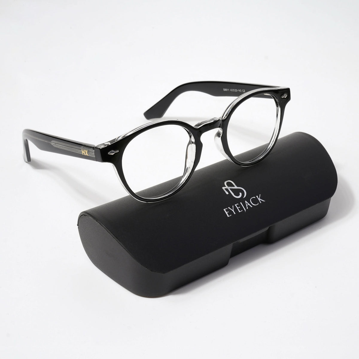 HEXXA Black & Transparent Round Eyeglasses for Men & Women (S9011CL477-C2)