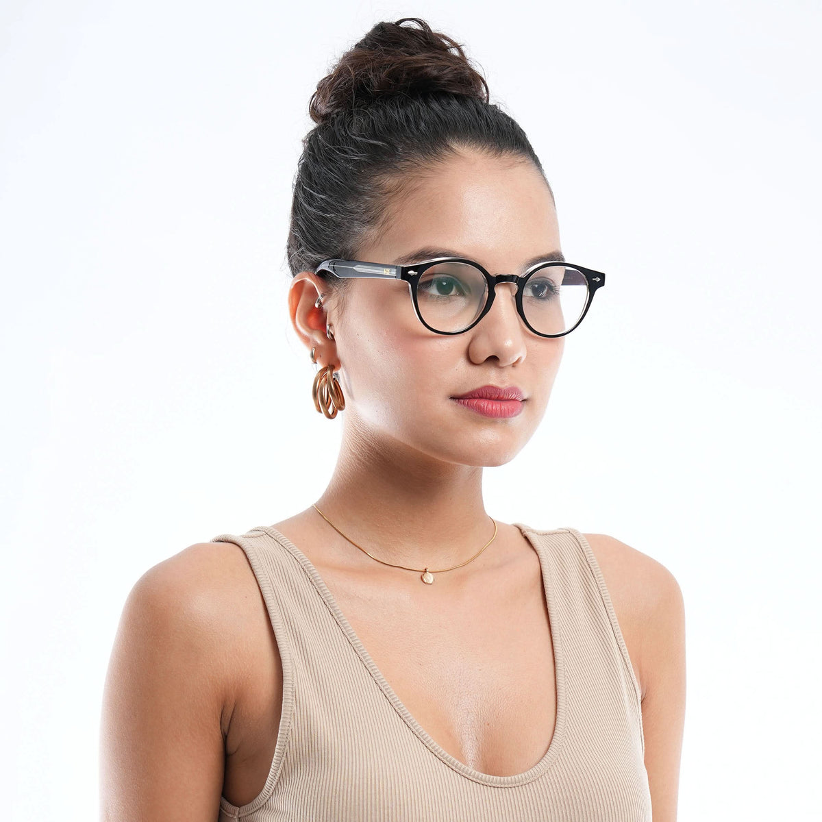 HEXXA Black & Transparent Round Eyeglasses for Men & Women (S9011CL477-C2)