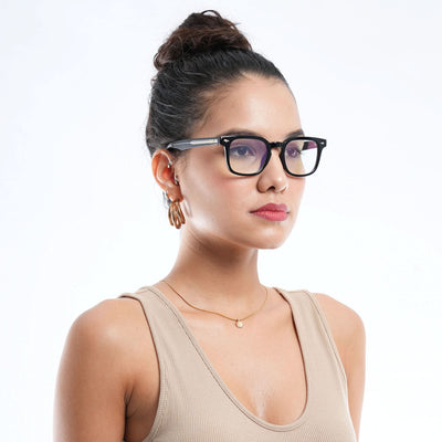 HEXXA Shine Black Square Eyeglasses for Men & Women (S9015CL488-C1)