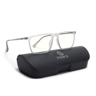Eyejack Domino Matt Grey Rectangle Eyeglasses for Men & Women (TR1001FCL1621-C6)
