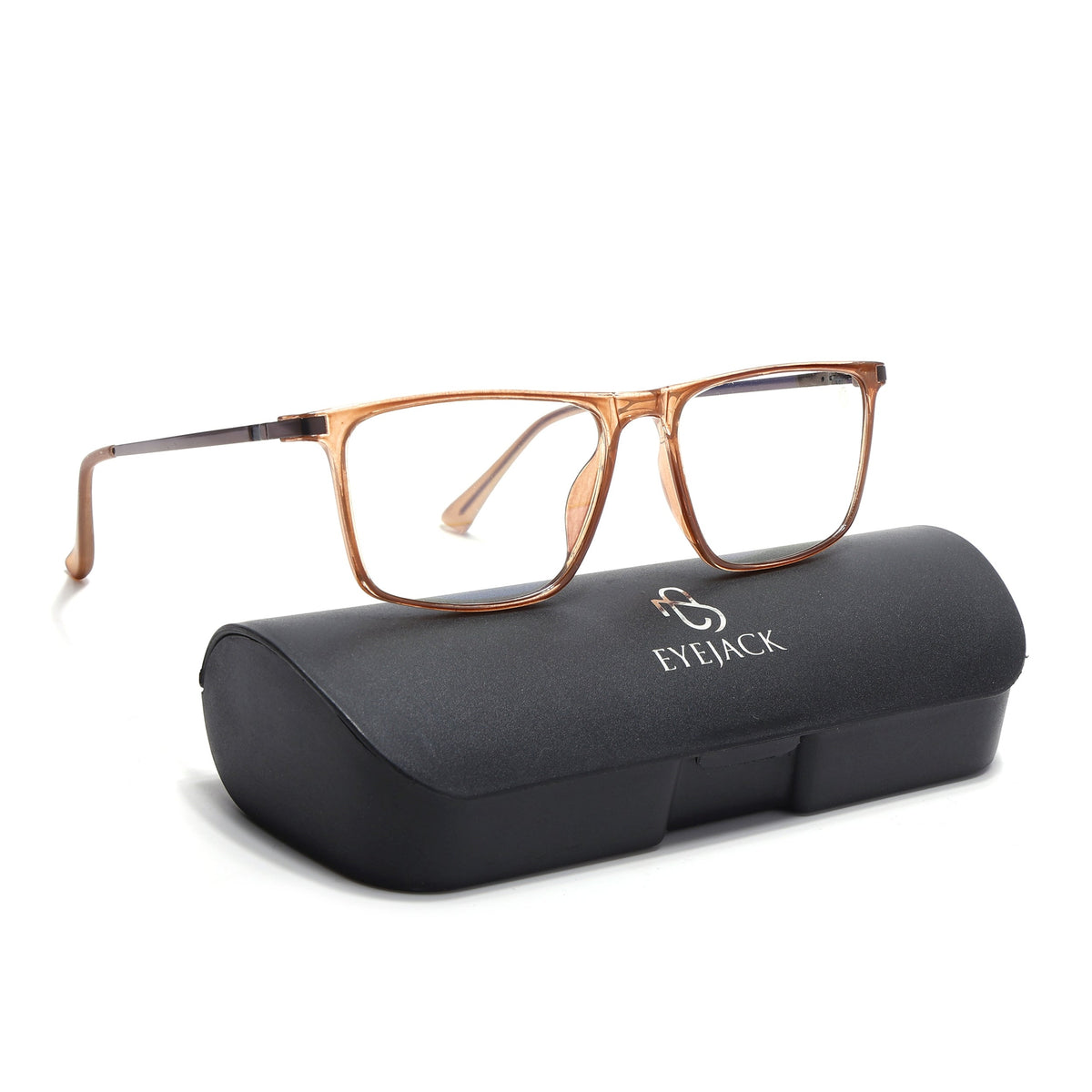 Eyejack Domino Shine Brown Rectangle Eyeglasses for Men & Women (TR1001FCL1625-C10)