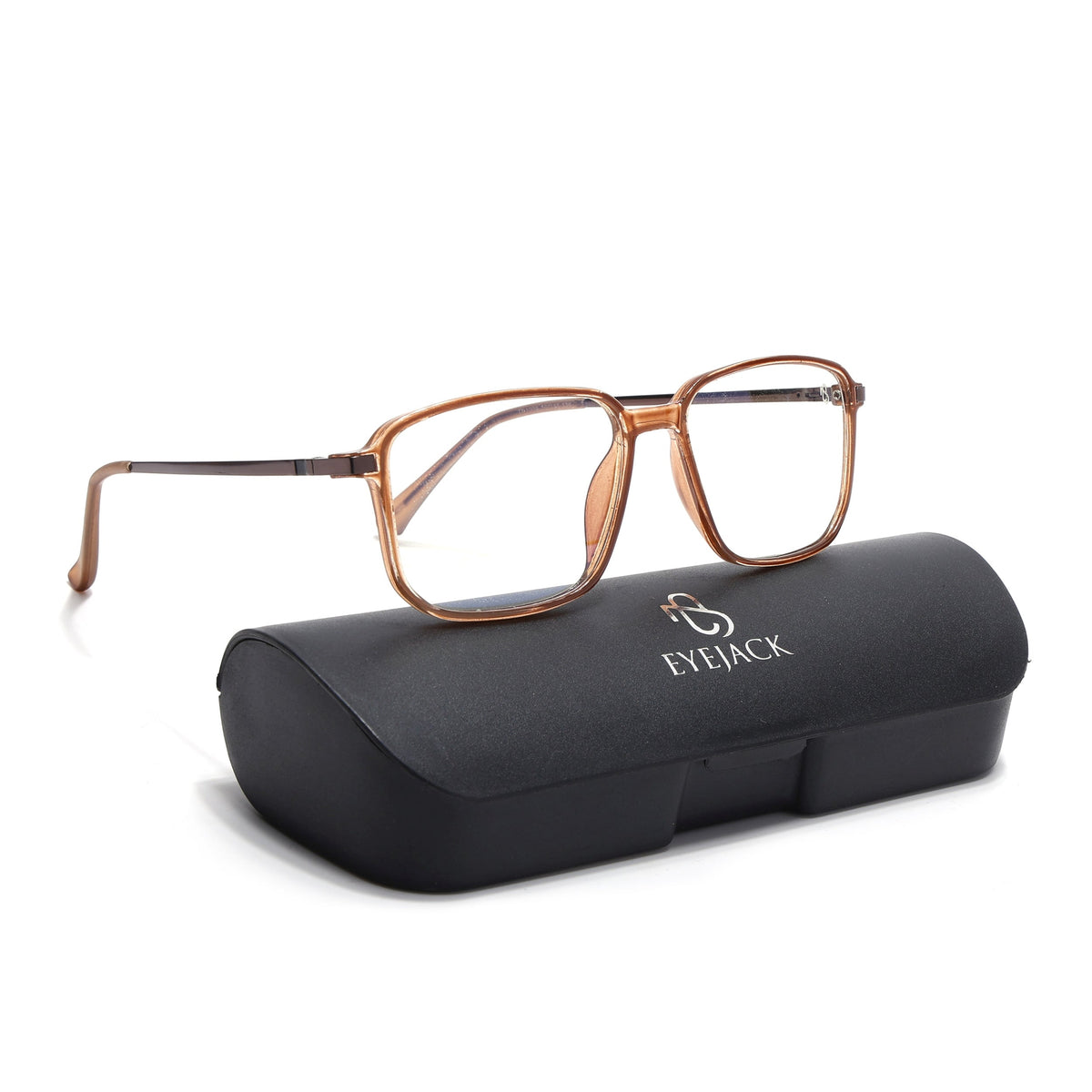 Eyejack Domino Shine Brown Square Eyeglasses for Men & Women (TR1003FCL1653-C10)
