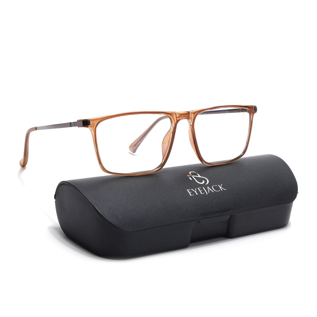 Eyejack Domino Shine Brown Rectangle Eyeglasses for Men & Women (TR1006FCL1695-C10)