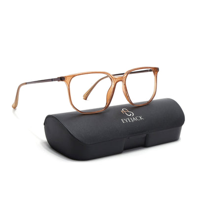 Eyejack Domino Shine Brown Square Eyeglasses for Men & Women (TR1010FCL1751-C10)