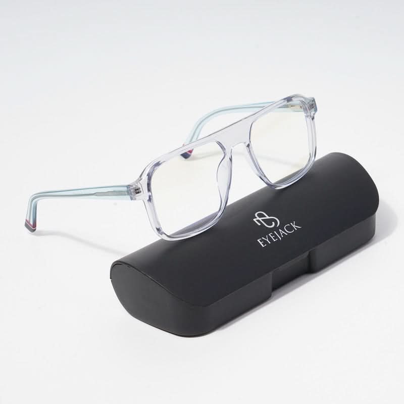 EyeJack Astra Transparent Blue Square Eyeglasses for Men & Women (TR6602CL81-C8)