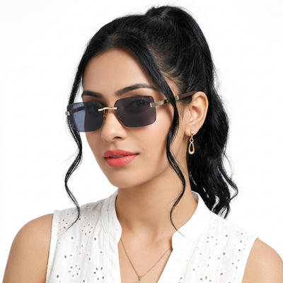 Essence Noble - Golden Rimless Sunglasses I Black Lens - ZX98512CL2555