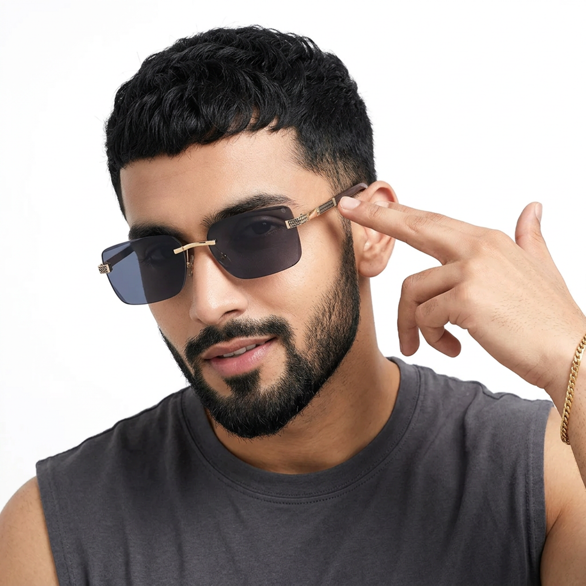 Essence Noble - Golden Rimless Sunglasses I Black Lens - ZX98512CL2555
