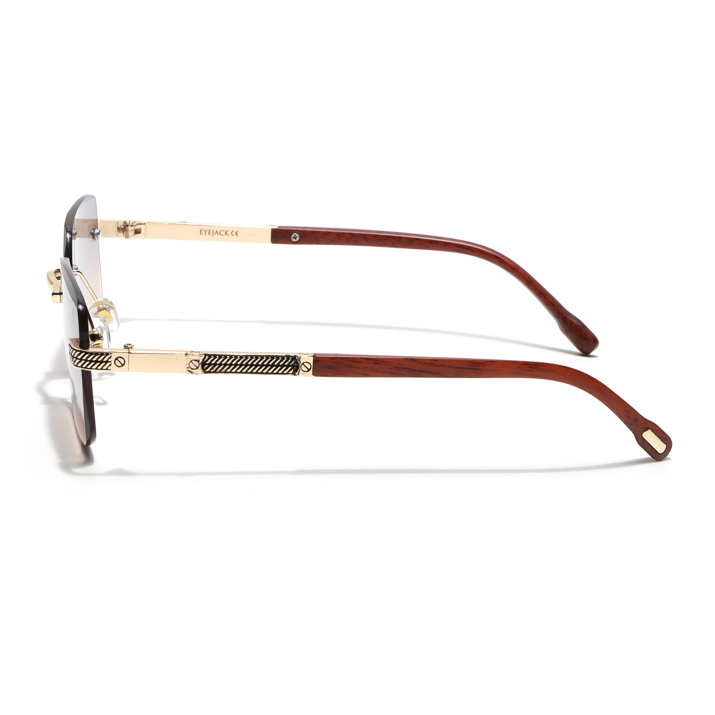 Essence Noble - Golden Rimless Sunglasses I Grey & Brown Lens