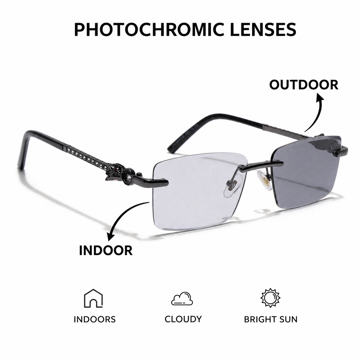 Eyejack Photochromic Grey Rimless Sunglasses for Men & Women (ZX98537BCL2518)