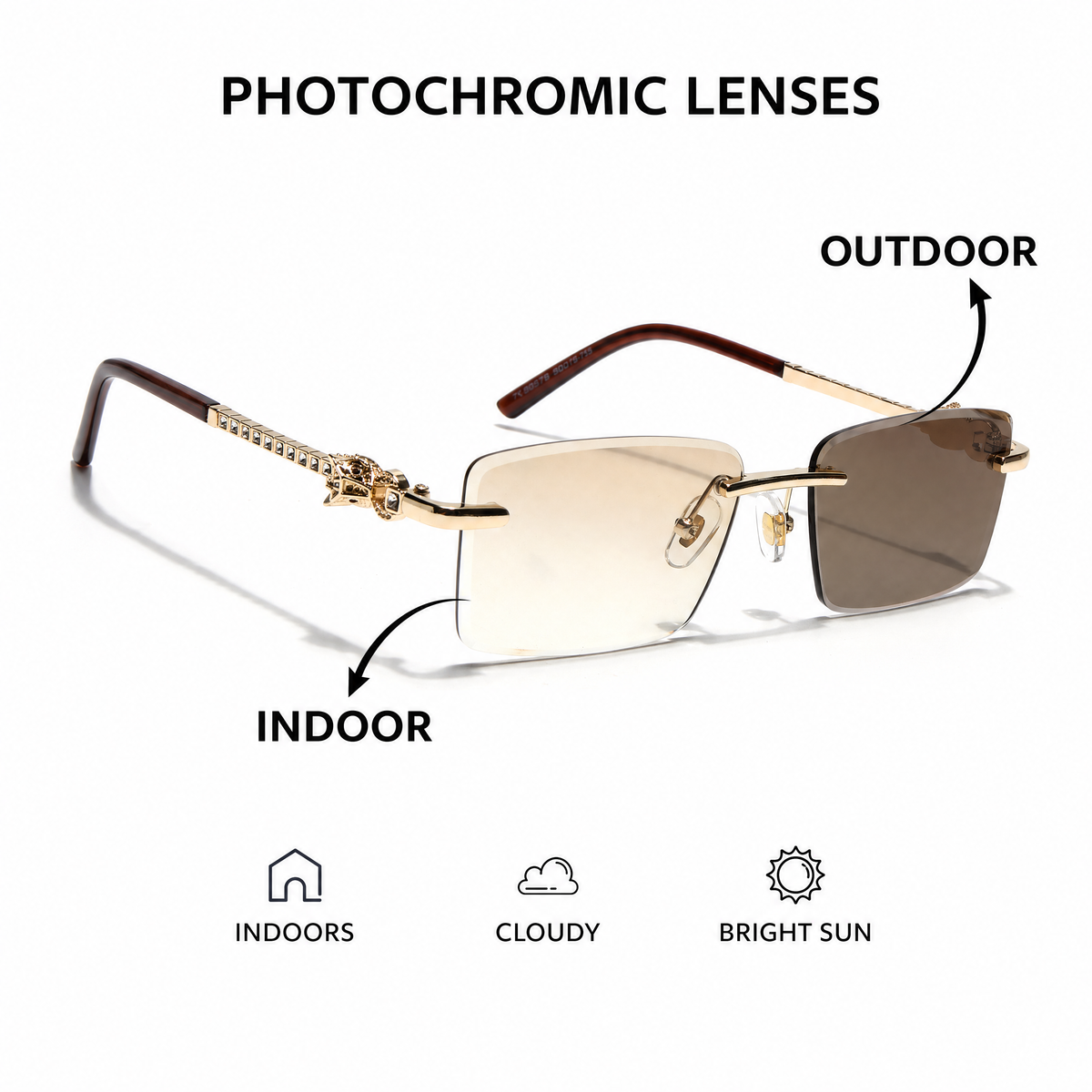 Eyejack Photochromic Golden Rimless Sunglasses for Men & Women (ZX98537BCL2521)