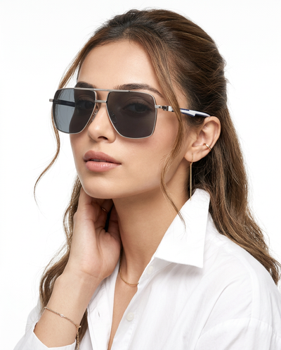 Eyejack Aviator Polarized Sunglasses for Men & Women (Black Lens | Sliver Frame - 8015PCL825)