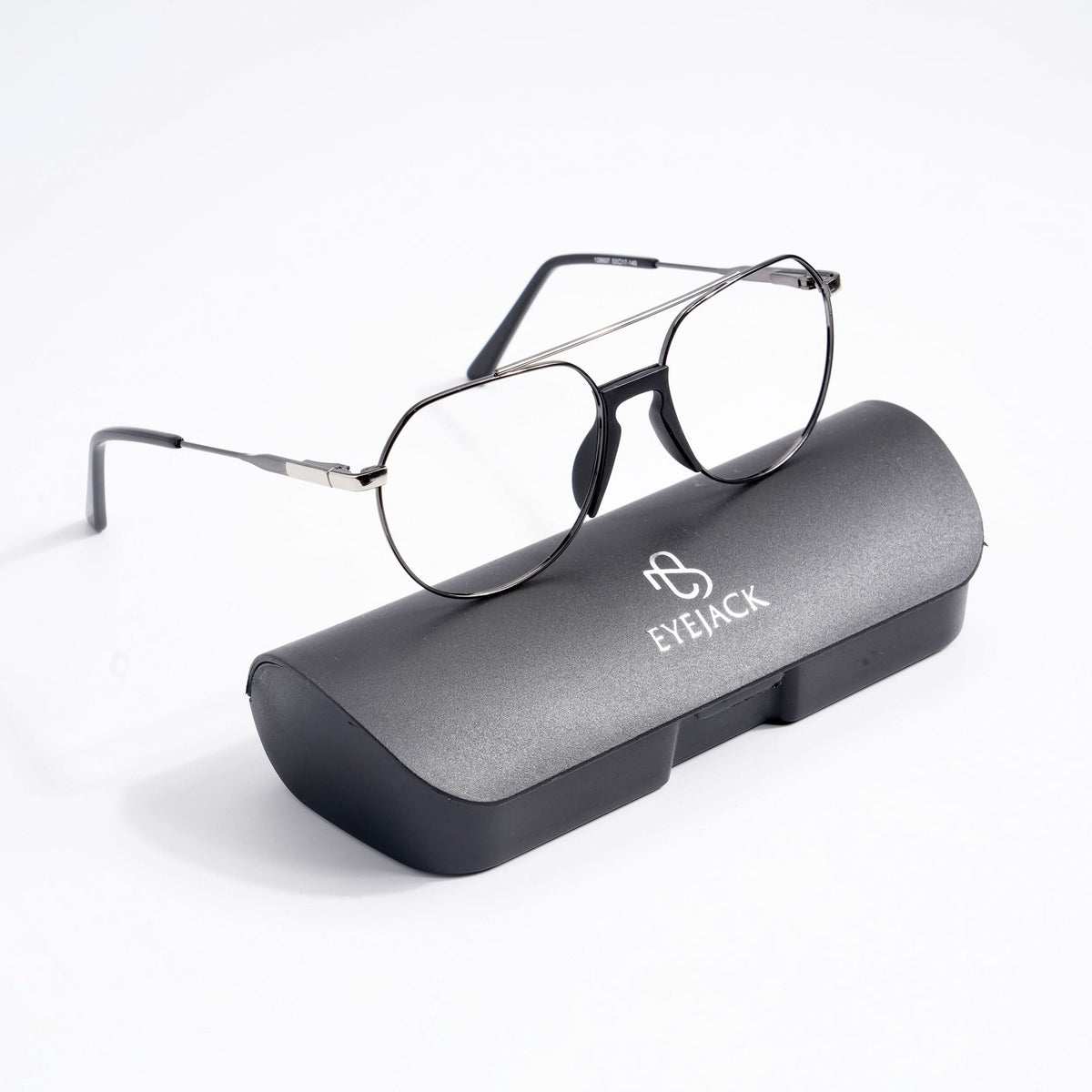 EyeJack DISK Black & Silver Wayfarer Eyeglasses for Men & Women (128607CL202-C1)