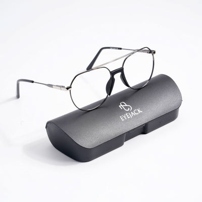 EyeJack DISK Black & Silver Wayfarer Eyeglasses for Men & Women (128607CL202-C1)