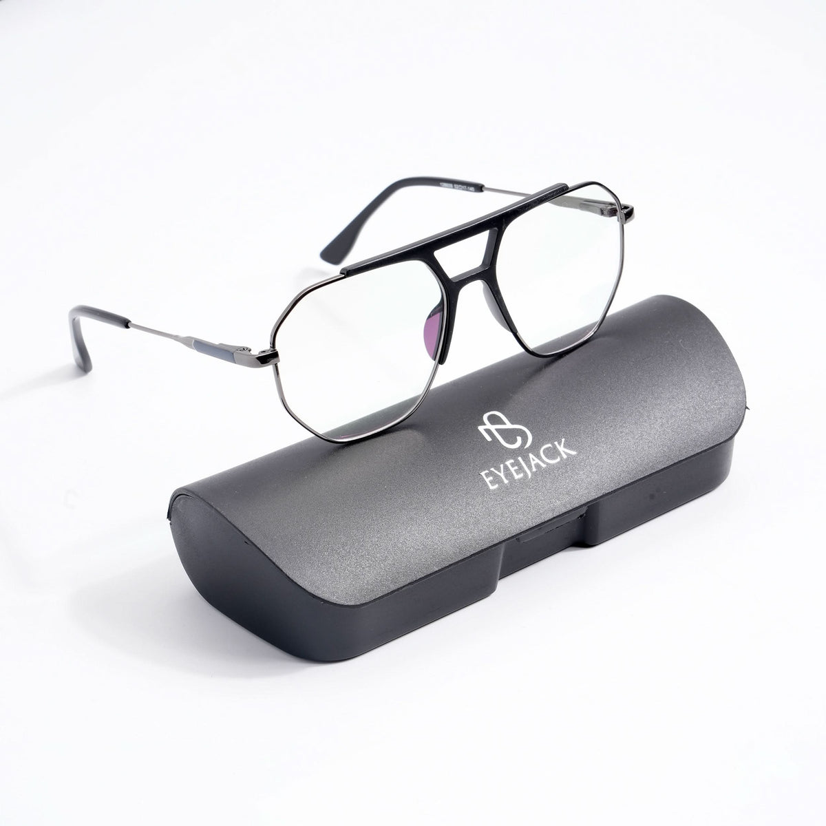 EyeJack DISK Black & Grey Wayfarer Eyeglasses for Men & Women (128609CL213-C1)