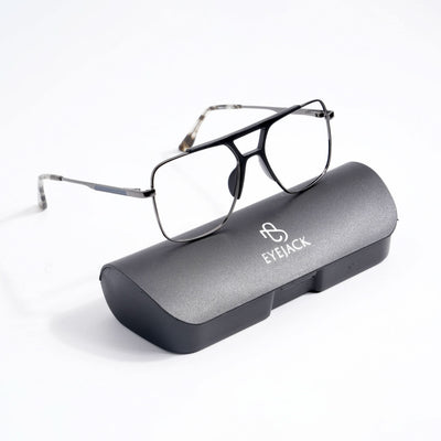 EyeJack DISK Black & Grey Wayfarer Eyeglasses for Men & Women (128610CL222-C4)