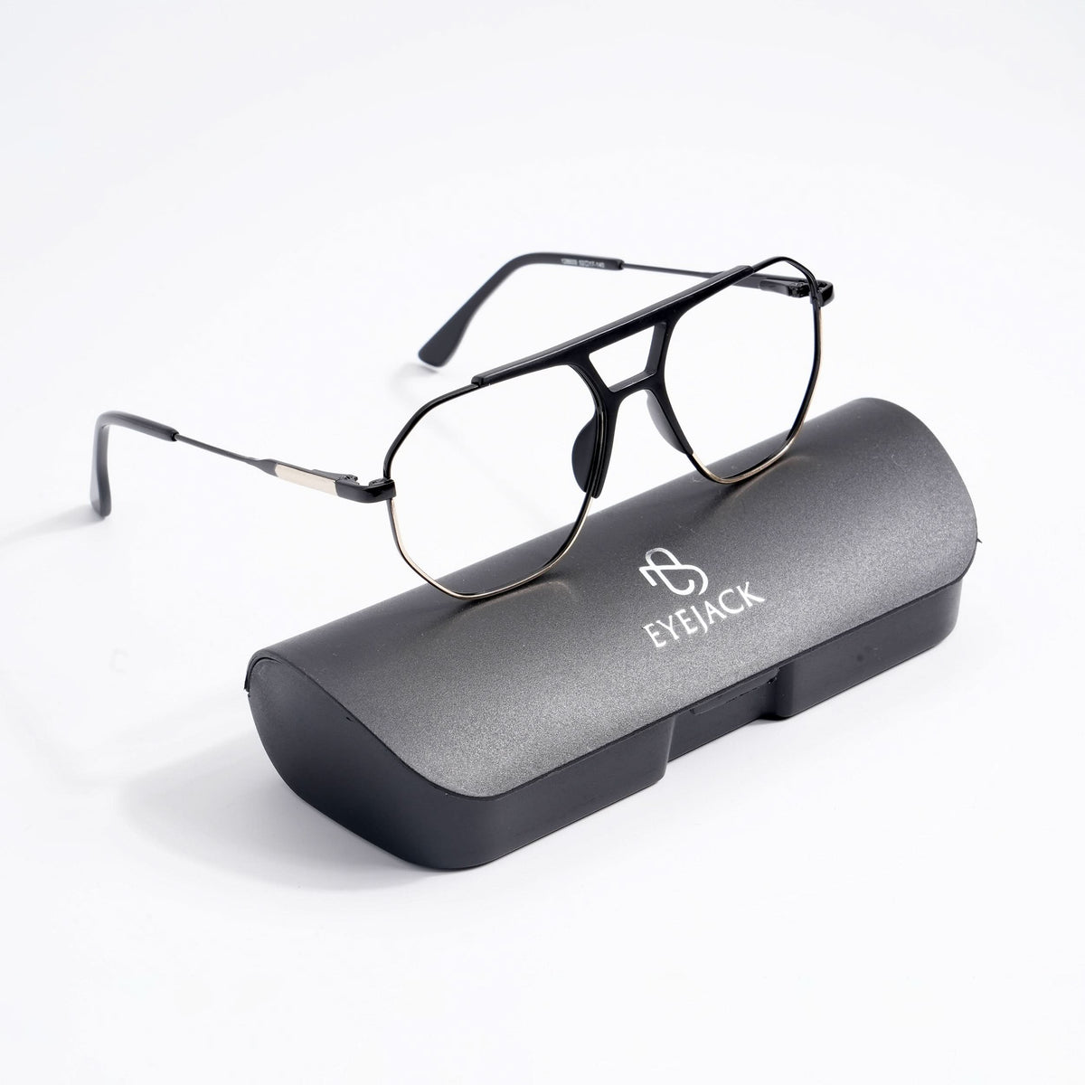EyeJack DISK Black & Silver Wayfarer Eyeglasses for Men & Women (128609CL214-C2)